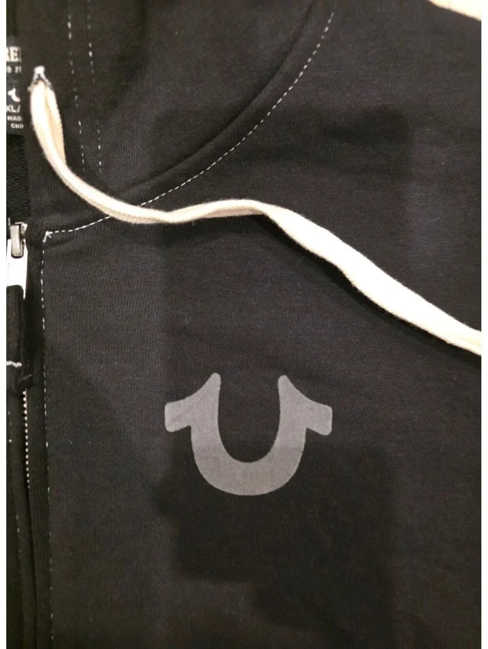 True Religion Black Full Zip Hoodie with Graphic Back XL
